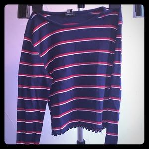 Forever 21 blue white  red stripes long sleeve tee